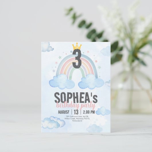 Magical Rainbow Birthday Invitation Postcard Uitnodiging Briefkaart (Staand voorkant)