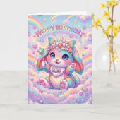 Magical Rainbow Bunny Birthday Whimsical Childrens Kaart (Gele Bloem)
