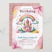 Magical Rainbow Castle 10th Birthday Invitation Kaart (Voorkant / Achterkant)