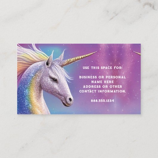 Magical Rainbow Glitter White Unicorn Sparkles Visitekaartje (Achterkant)