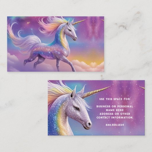 Magical Rainbow Glitter White Unicorn Sparkles Visitekaartje (Voorkant / Achterkant)