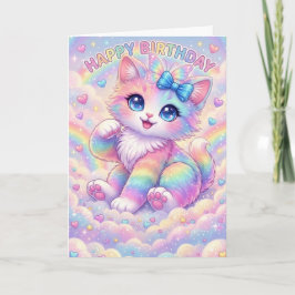 Magical Rainbow Kitten Children's Whimsical Kaart