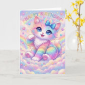 Magical Rainbow Kitten Children's Whimsical Kaart (Gele Bloem)
