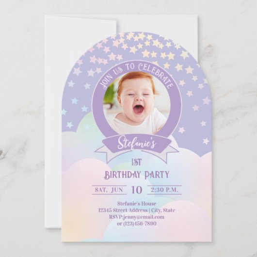 Magical Rainbow Little Stars Kinder foto Verjaarda Kaart (Voorkant)