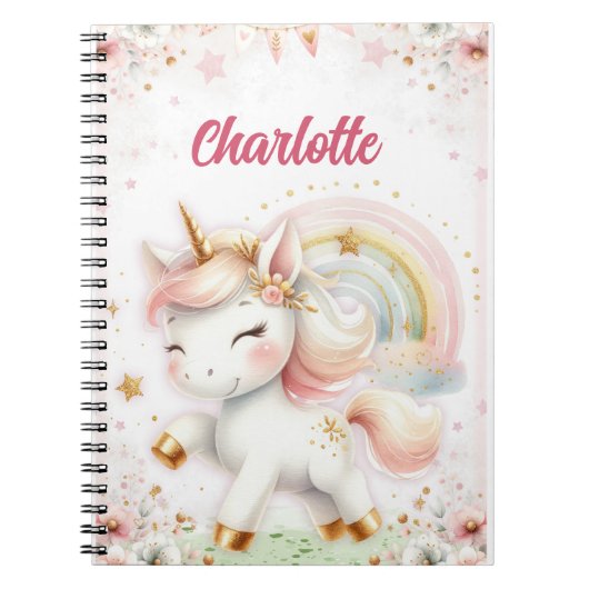 Magical Rainbow Pink Unicorns Spiral Notebook wate Notitieboek (Voorkant)