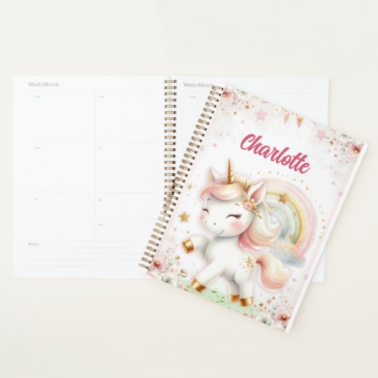 Magical Rainbow Pink Unicorns Spiral Notebook wate Planner (Display)