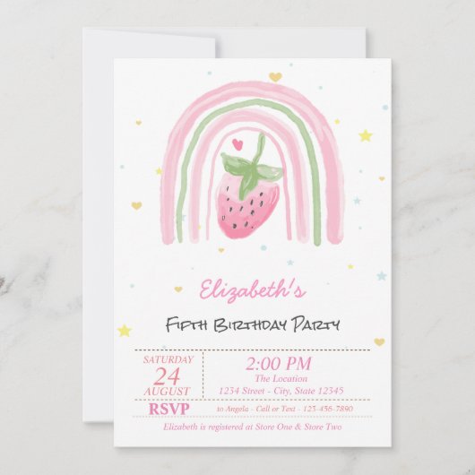 Magical Rainbow Strawberry Stars Birthday  Kaart (Voorkant)