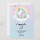 Magical Rainbow Unicorn 1st Birthday Invitation Kaart (Voorkant)