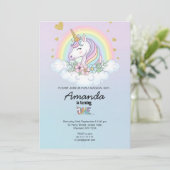 Magical Rainbow Unicorn 1st Birthday Invitation Kaart (Staand voorkant)