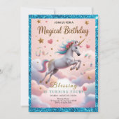 Magical Rainbow Unicorn 4th Birthday Kaart (Voorkant)