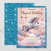 Magical Rainbow Unicorn 4th Birthday Kaart (Voorkant / Achterkant)