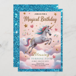 Magical Rainbow Unicorn 4th Birthday Kaart