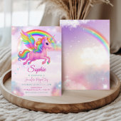 Magical Rainbow Unicorn Birthday Invitation Kaart