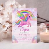 Magical Rainbow Unicorn Birthday Invitation Kaart