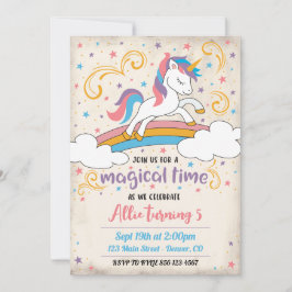 Magical Rainbow Unicorn Birthday Invitation Kaart
