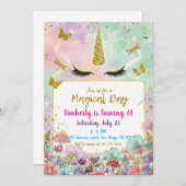 Magical Rainbow Unicorn Birthday Invitations Kaart (Voorkant / Achterkant)