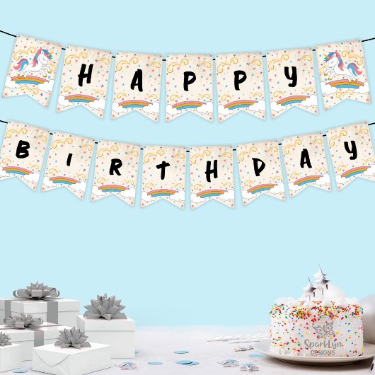 Magical Rainbow Unicorn Birthday Vlaggetjes