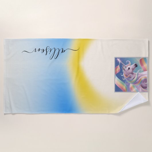 Magical Rainbow Unicorn name Personalized  Strandlaken (Voorkant)