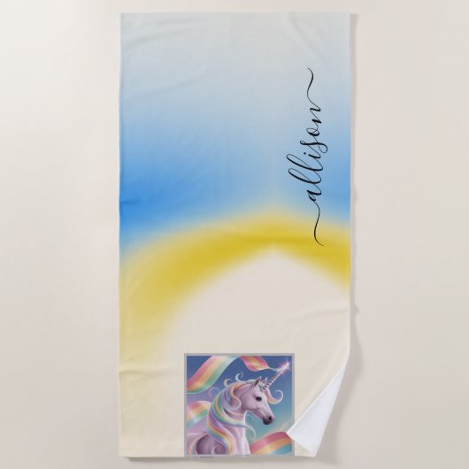 Magical Rainbow Unicorn name Personalized  Strandlaken (Voorkant)