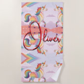Magical Rainbow Unicorn name Personalized  Strandlaken (Voorkant)