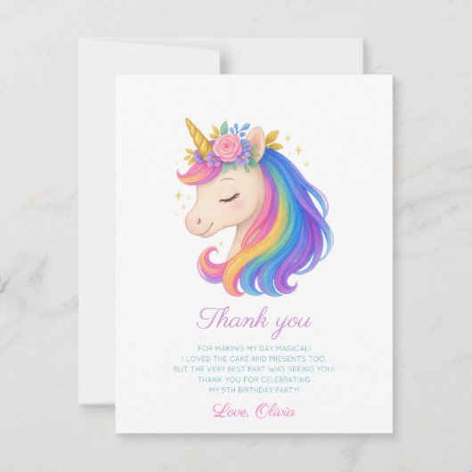 Magical Rainbow Unicorn Thank You Card Bedankkaart (Voorkant)