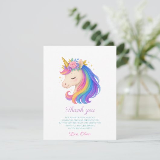 Magical Rainbow Unicorn Thank You Card Bedankkaart (Staand voorkant)