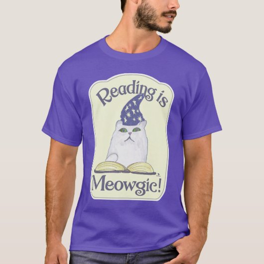  Magical Reading Cat Cartoon Art Design T-shirt (Voorkant)