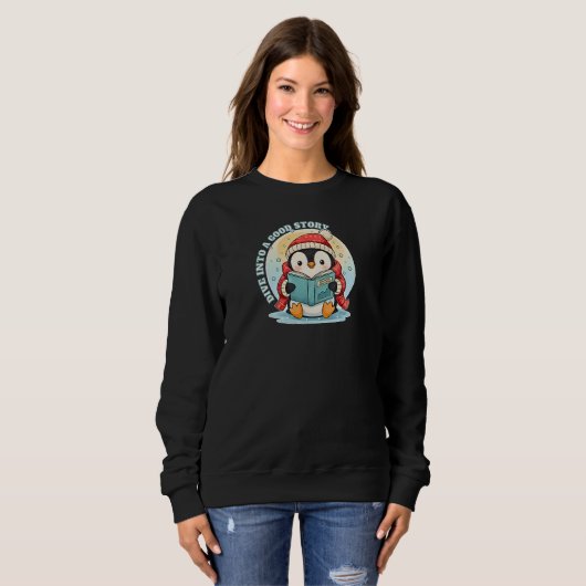 Magical Reading Penguin Winter Tale Cozy Apparel Trui (Voorkant volledig)