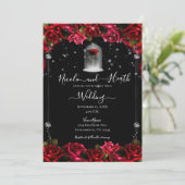 Magical Red Rose White Gold Silver Black Weddensch Kaart (Staand voorkant)