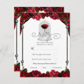 Magical Red Rose White Gold Silver Party RSVP Kaart (Voorkant / Achterkant)
