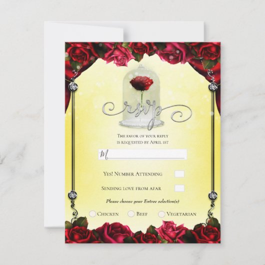 Magical Red Rose White Gold Silver Party RSVP Kaart (Voorkant)
