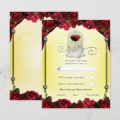 Magical Red Rose White Gold Silver Party RSVP Kaart (Voorkant / Achterkant)
