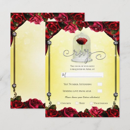 Magical Red Rose White Gold Silver Party RSVP Kaart (Voorkant / Achterkant)