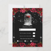 Magical Red Rose White Silver Black RSVP Kaart (Voorkant)