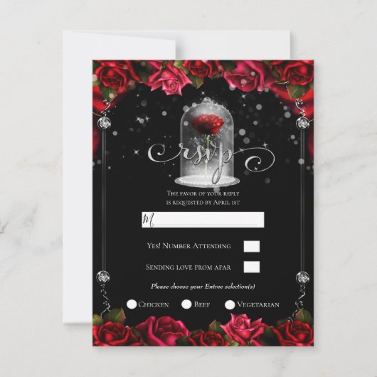 Magical Red Rose White Silver Black RSVP Kaart (Voorkant)