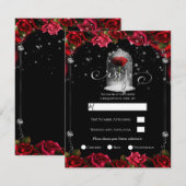 Magical Red Rose White Silver Black RSVP Kaart (Voorkant / Achterkant)