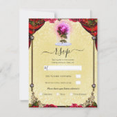 Magical Red Rose Yellow Gold Sparkle Party RSVP Kaart (Voorkant)
