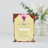 Magical Red Rose Yellow Gold Sparkle Party RSVP Kaart (Staand voorkant)