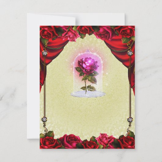 Magical Red Rose Yellow Gold Sparkle Party RSVP Kaart (Achterkant)