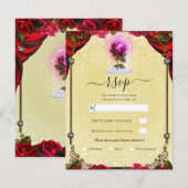 Magical Red Rose Yellow Gold Sparkle Party RSVP Kaart (Voorkant / Achterkant)