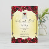 Magical Red Rose Yellow Gold Sparkle Weddenschap Kaart (Staand voorkant)