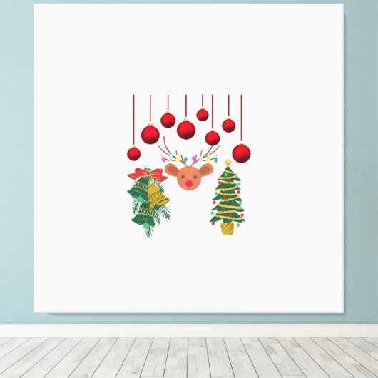 Magical Reindeer Bells and Christmas Tree Design  Canvas Afdruk (Insitu (Houten vloer))