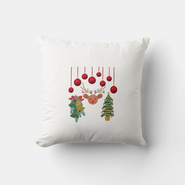 Magical Reindeer Bells and Christmas Tree Design  Kussen (Voorkant)
