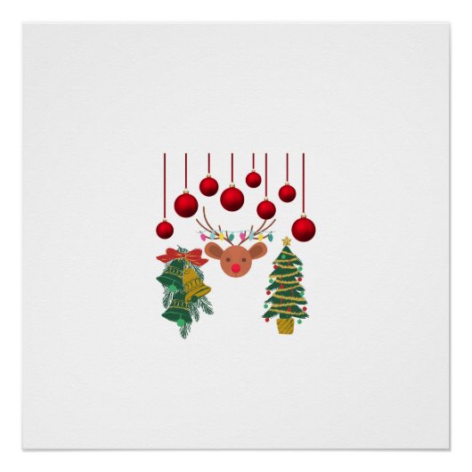 Magical Reindeer Bells and Christmas Tree Design Perfect Poster (Voorkant)