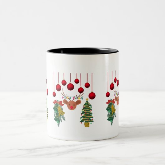 Magical Reindeer Bells and Christmas Tree Design Tweekleurige Koffiemok (Center)