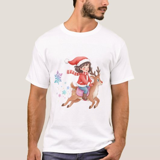 Magical Reindeer Ride Christmas T-Shirt. T-shirt (Voorkant)