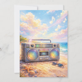 Magical Retro Boombox Playing Music On Beach Kaart