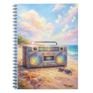 Magical Retro Boombox Playing Music On Beach Notitieboek