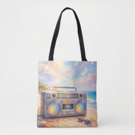 Magical Retro Boombox Playing Music On Beach Tote Bag