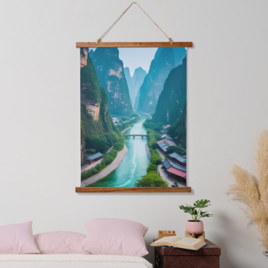 Magical River Valley - Karst Mountain Serernity Hangend Wandkleed (Slaapkamer)